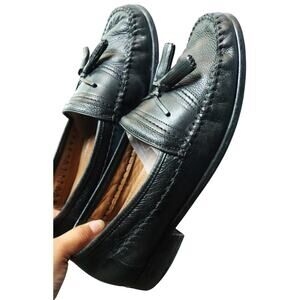 Vintage 90s Brass Boot Walking Gloves Black Leather Loafers Tassel Mens 9 M